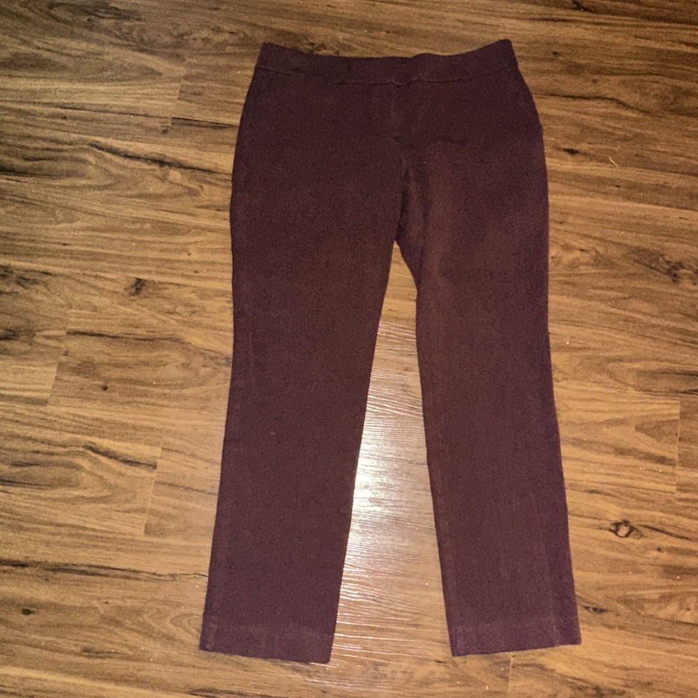 Ann Taylor LOFT Womens Size 10 Burgundy Flat Front Zoe Cropped Ankle Pants